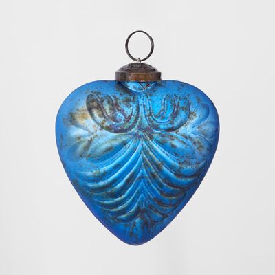 Pattern Heart Glass Decoration Blue