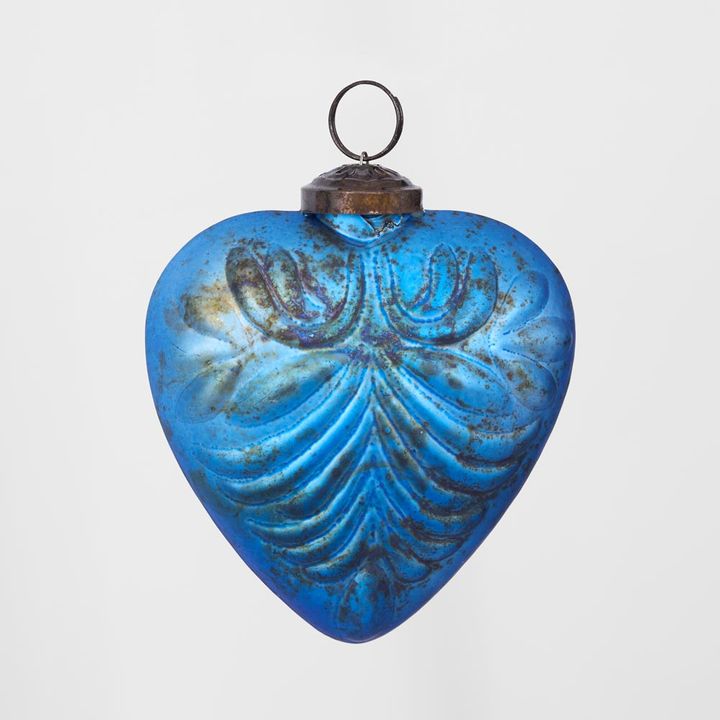 Pattern Heart Glass Decoration Blue