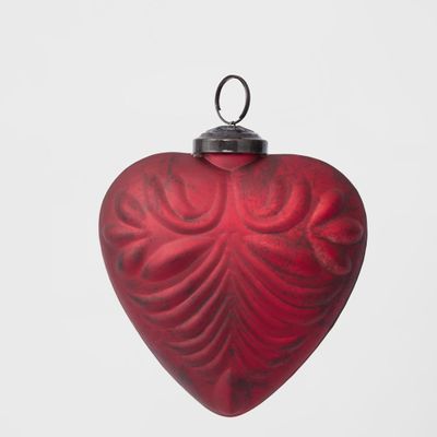 Pattern Heart Glass Decoration Red