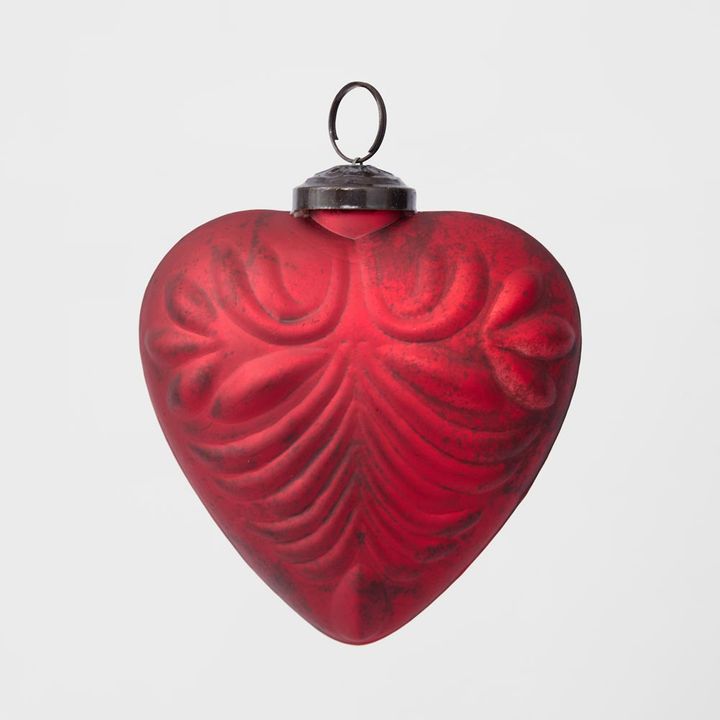 Pattern Heart Glass Decoration Red