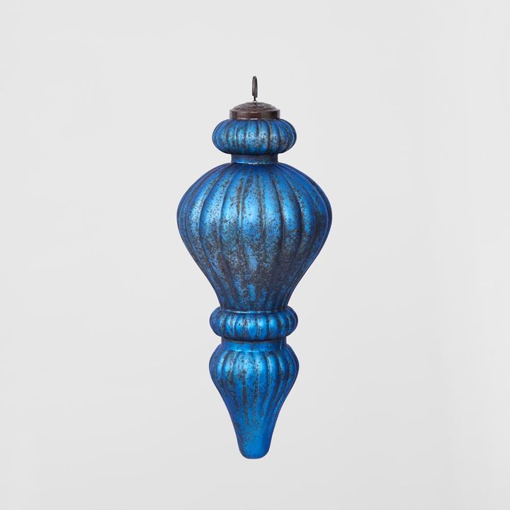 Antiqued Glass Hanging Finial Blue Small