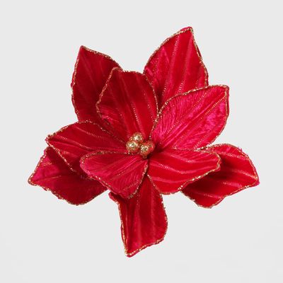 Velvet Stripe Clip on Poinsettia Fuchsia