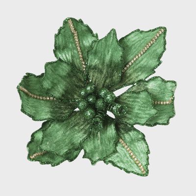 Velvet Crystal Clip on Poinsettia Emerald Green