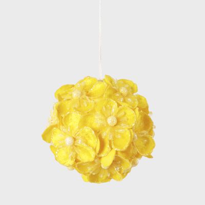 Glitter Hydrangea Bauble Yellow