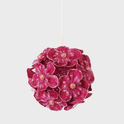 Glitter Hydrangea Bauble Fuchsia