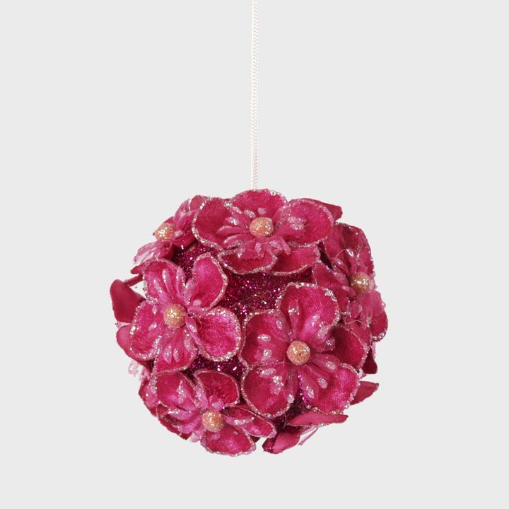 Glitter Hydrangea Bauble Fuchsia