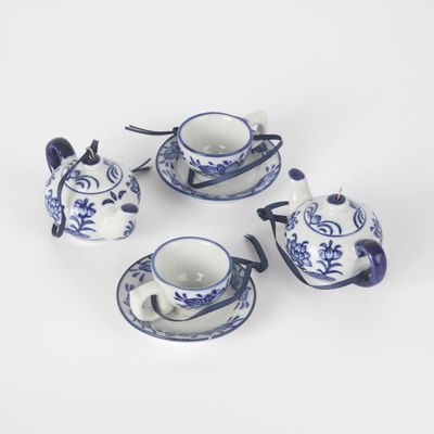 Porcelain Teapot & Teacup Decorations - Set of 4