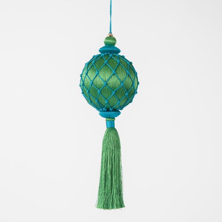 Silk Lattice Tassel Decoration Blue & Green