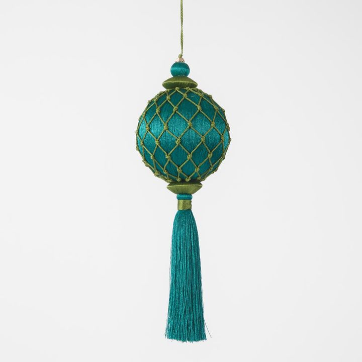 Silk Lattice Tassel Decoration Emerald Green