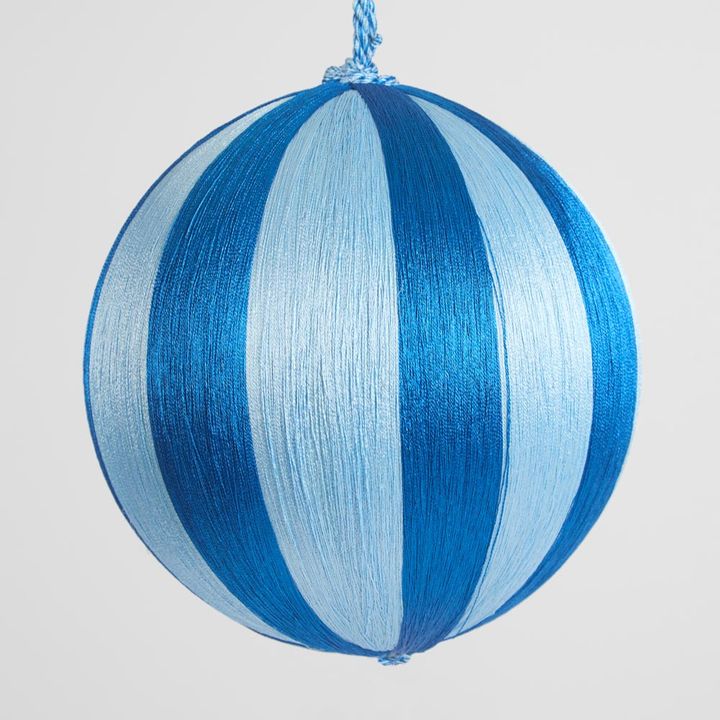 Silk Stripe Bauble Large Dark Blue & Blue