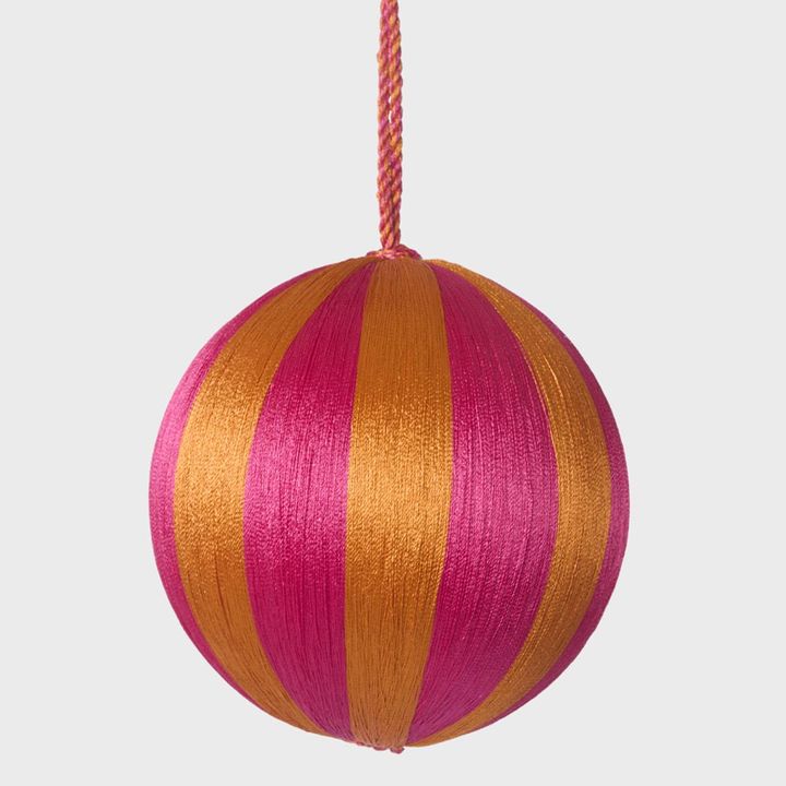 Silk Stripe Bauble Medium Pink & Orange