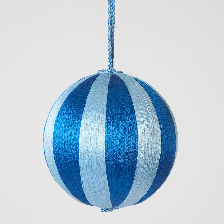 Silk Stripe Bauble Medium Dark Blue & Blue