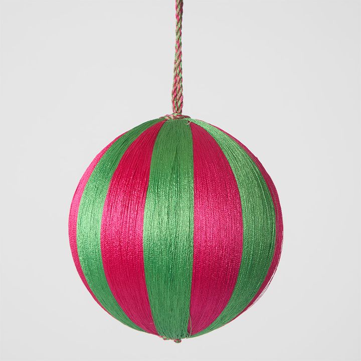 Silk Stripe Bauble Medium Pink & Green