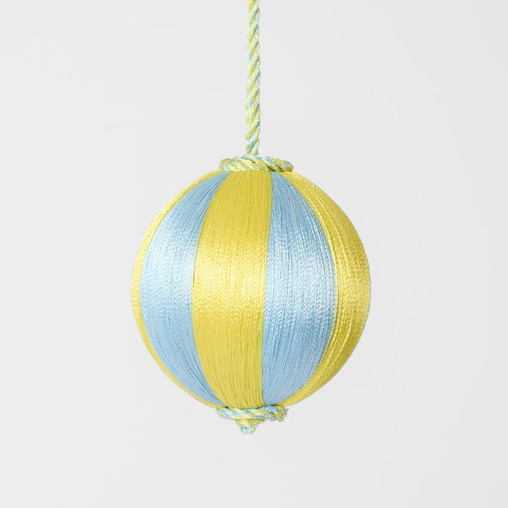 Silk Stripe Bauble Small Blue & Yellow