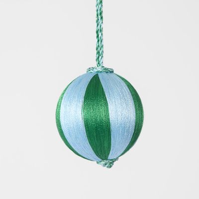 Silk Stripe Bauble Small Blue & Green