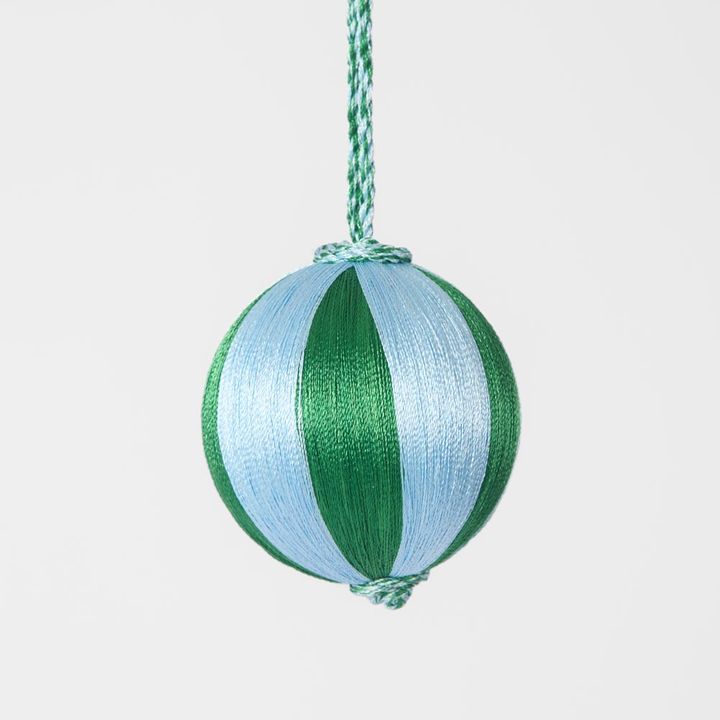 Silk Stripe Bauble Small Blue & Green