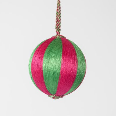 Silk Stripe Bauble Small Pink & Green