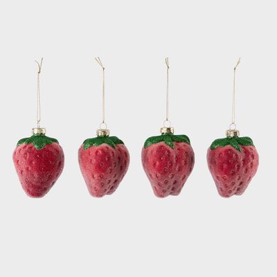 Sugared Strawberry Decorations Red - Set of 4