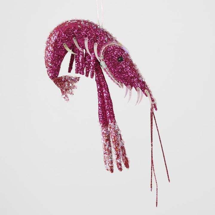 Lester Glitter Prawn Ornament Fuchsia