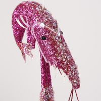 Lester Glitter Prawn Ornament Fuchsia