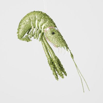 Lester Glitter Prawn Ornament Green