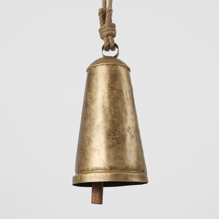 Rustic Tapered Cow Bell Large Antique Gold