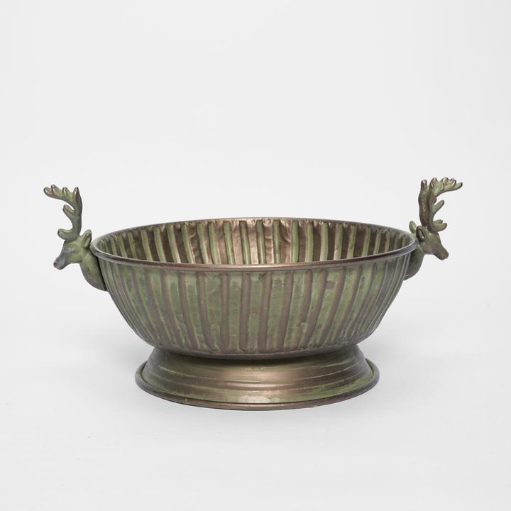 Antiqued Verdigris Reindeer Bowl