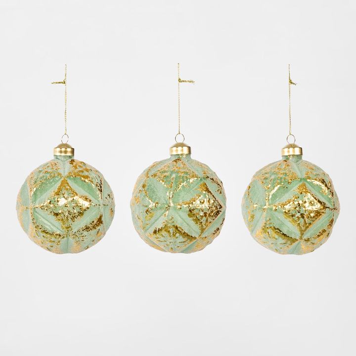 Diamond Embossed Baubles Sage Green - Set of 3