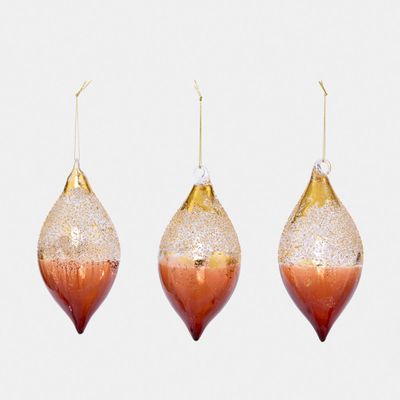 Ombre Mahogony Tear Drop Baubles - Set of 3