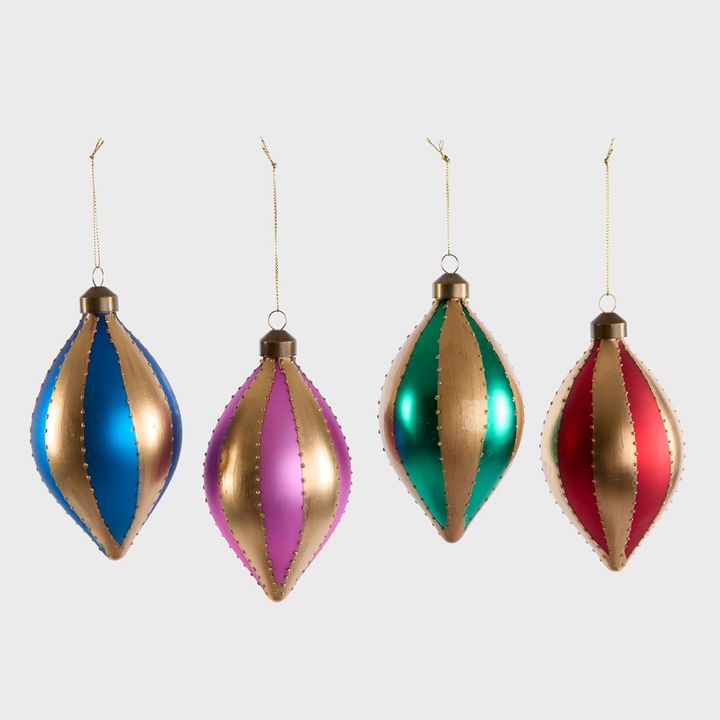 Carnival Tear Drop Baubles Multicolour - Set of 4