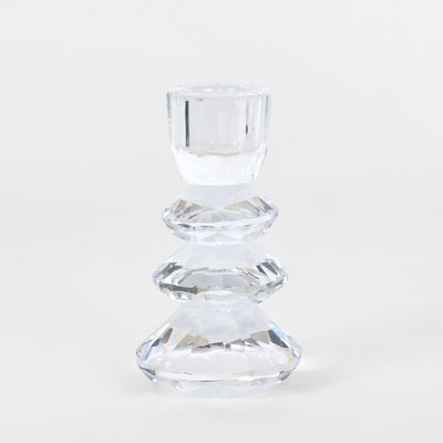 Lustre Glass Cut Candle Holder Clear