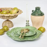Lustre Glass Cut Candle Holder Green