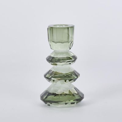 Lustre Glass Cut Candle Holder Green