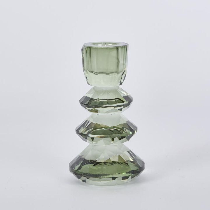 Lustre Glass Cut Candle Holder Green