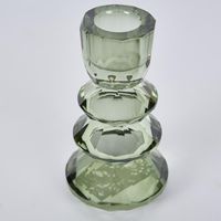 Lustre Glass Cut Candle Holder Green