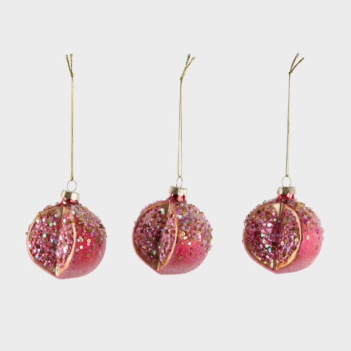 Sugared Pomegranate Decorations - Set of 3