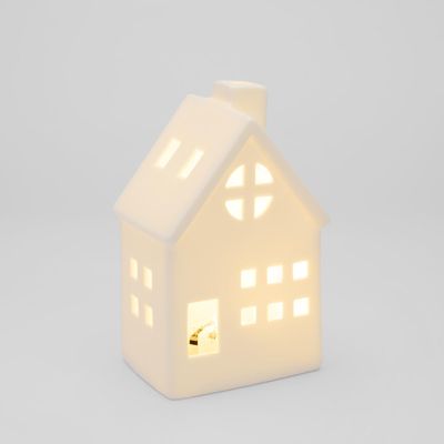 Light Up Porcelain House w. Chimney White Small