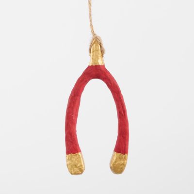 Mache Lucky Wishbone Tree Decoration Red