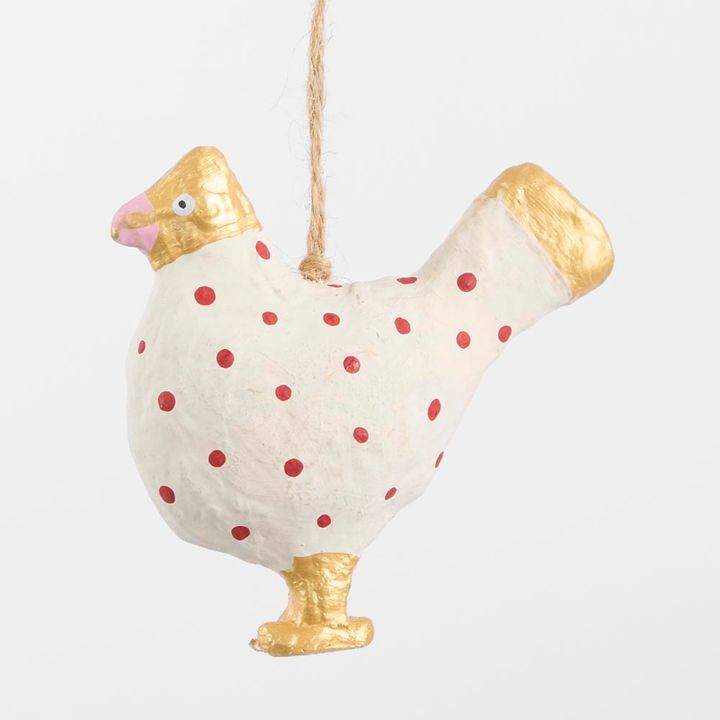 Mache Red Spotty Chicken Tree Decoration