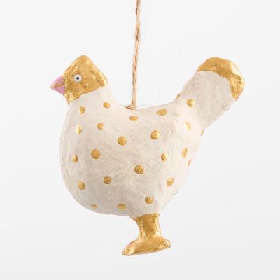 Mache Gold Spotty Chicken Tree Decoration