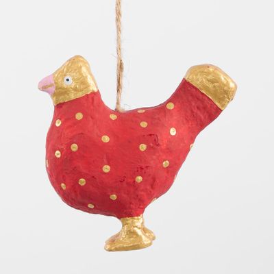 Mache Spotty Chicken Tree Decoration Red