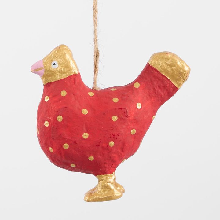 Mache Spotty Chicken Tree Decoration Red