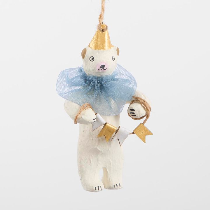 Mache Carnivale Bear Tree Decoration Blue