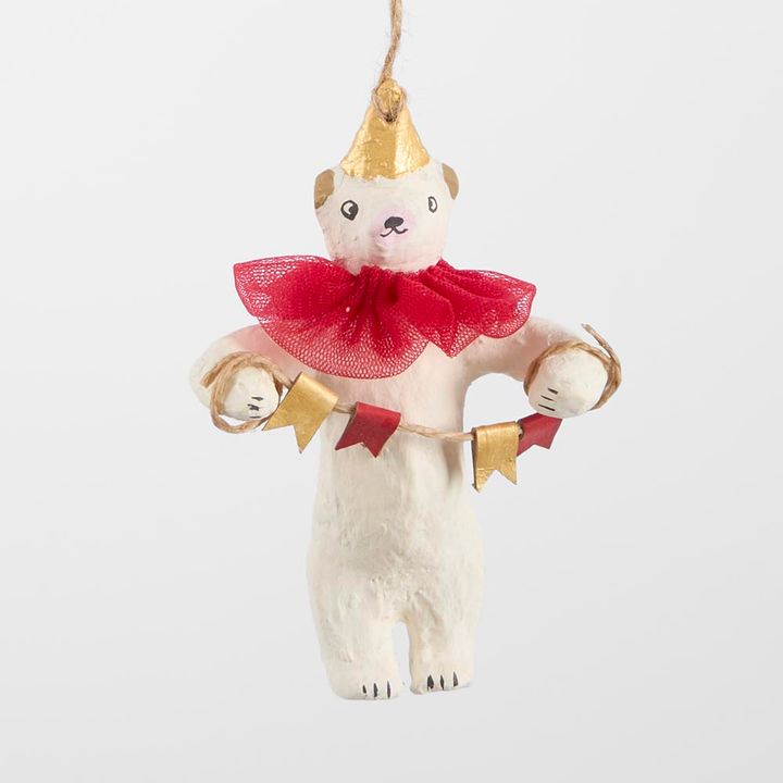 Mache Carnivale Bear Tree Decoration Red