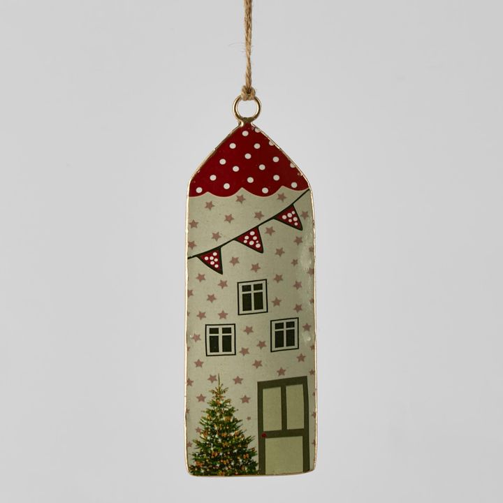 Village Enamel House Hanging Ornament White