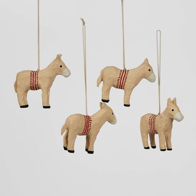 Mache Donkey Hanging Ornament (Set of 4)