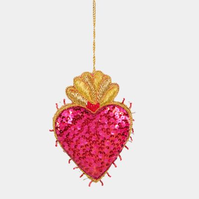 La Dolce Vita Fuchsia Sequin Heart Tree Decoration