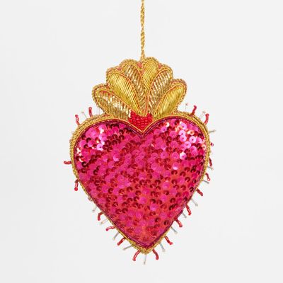 La Dolce Vita Fuchsia Sequin Heart Tree Decoration