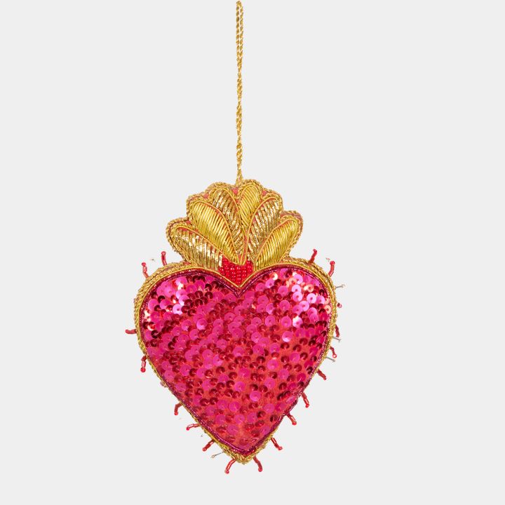 La Dolce Vita Fuchsia Sequin Heart Tree Decoration