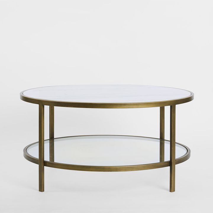 Palladium Brass Iron Marble & Glass Coffee Table
